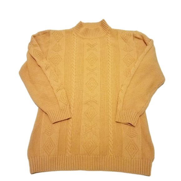 PLUCK Paris Yellow Mock Neck  Pure Wool Cable Knit Sweater SZ S/M - Picture 1 of 10